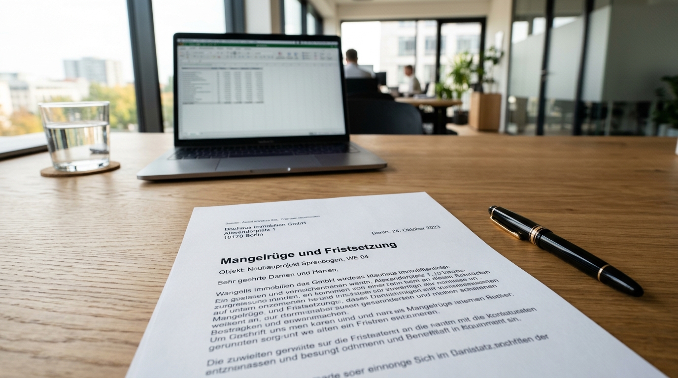 DIN 5008 Beschwerdebrief Dokument und Füllfederhalter auf Schreibtisch